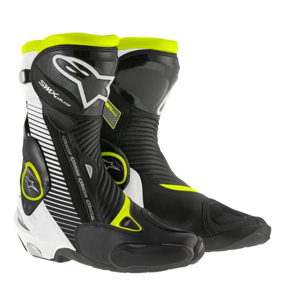 Ghete piele sport SMX-PLUS ALPINESTARS culoare negru fluorescent alb galben, marime 39