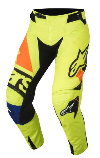 Pantaloni cross enduro ALPINESTARS MX TECHSTAR FACTORY culoare negru albastru fluorescent portocaliu galben, marime 36