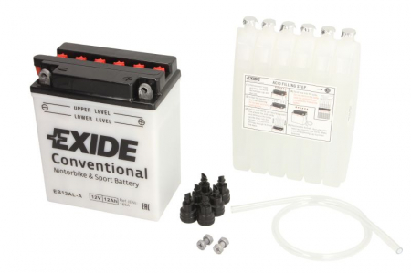 Baterie moto Acid/cu intretinere EXIDE 12V 12Ah 165A R+ aerisire stanga 134x80x160 Incarcare uscata cu acid 