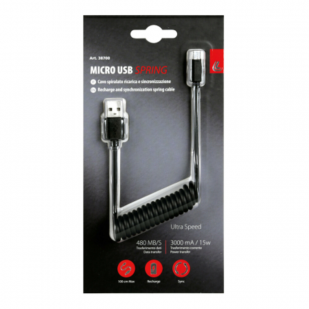 Cablu spiralat USB - Micro USB 100 cm Negru [4]