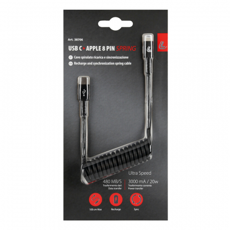 Cablu spiralat USB Tip-C  Apple 8 Pin  100 cm Negru [2]