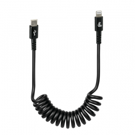 Prize și Încărcătoare pentru Moto - Cablu spiralat USB Tip-C  Apple 8 Pin  100 cm Negru