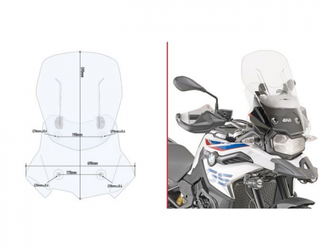 Parbrize - Parbriz Givi Transparent + Deflector Vant Bmw F 750 Gs (18-23) / Bmw F 800 Gs (24) / Bmw F 850 Gs (18-23)