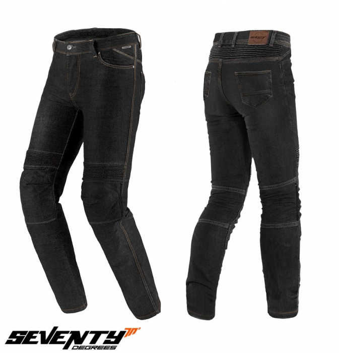 Blugi (jeans) moto barbati Seventy model SD-PJ6 tip Slim fit culoare: negru (cu insertii Aramid Kevlar) [1]