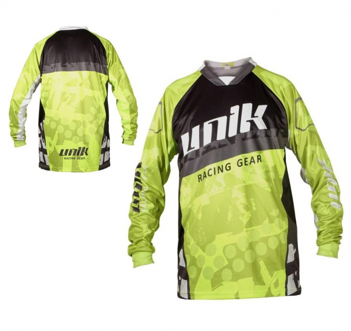 Tricou (bluza) cross-enduro Unik Racing model MX01 culoare: negru/verde fluor – marime S [1]