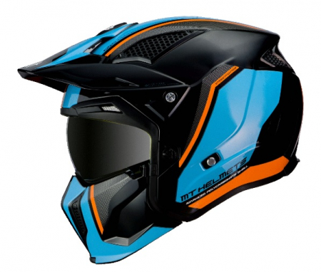 Casca MT Streetfighter SV Twin A4 negru/albastru/portocaliu fluor lucios (ochelari soare integrati) – masca (protectie) barbie si cozoroc detasabile [0]