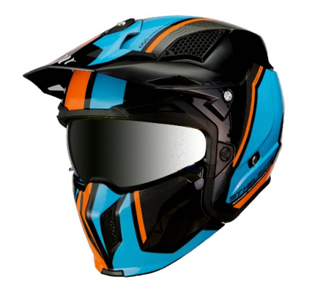 Casca MT Streetfighter SV Twin A4 negru/albastru/portocaliu fluor lucios (ochelari soare integrati) – masca (protectie) barbie si cozoroc detasabile [1]