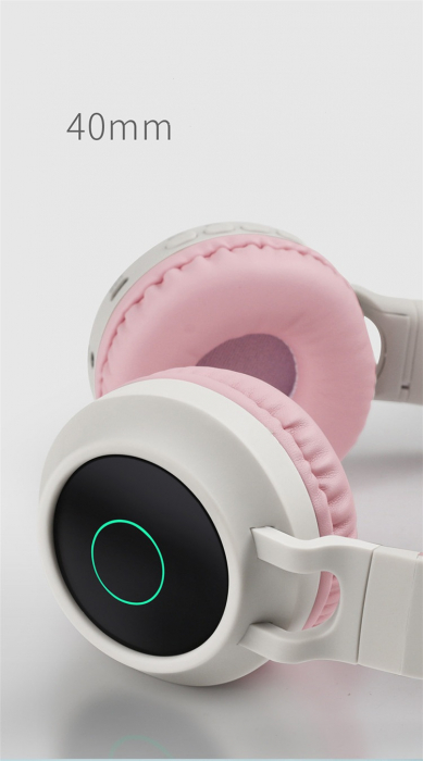 Casti Audio pentru copii Surround Bluetooth 5.0, cu urechiuse, Gri/Roz [3]
