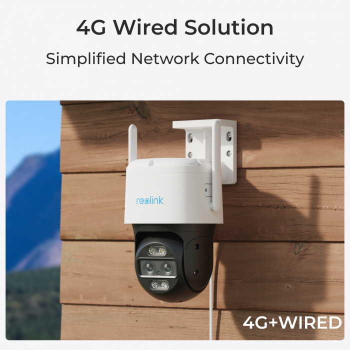 4G-LTE Surveillance Camera, Reolink TrackMix G765 Wired, rechargeable battery, person/vehicle detection, color night vision and LED spotlight, dual lenses, 4MP, auto zoom tracking [6]