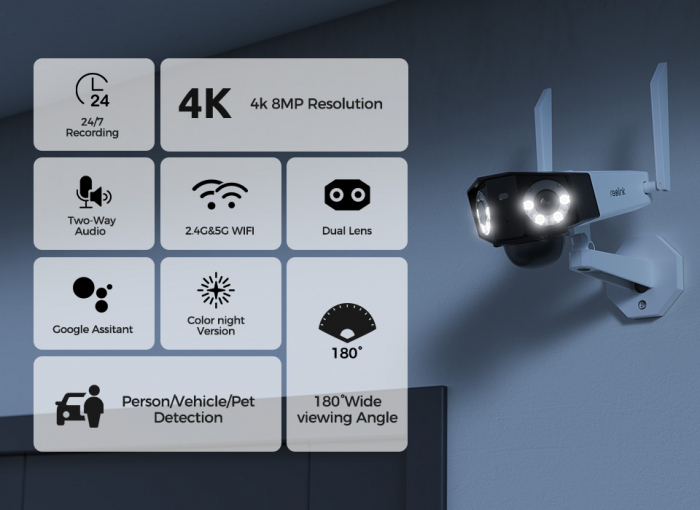 Reolink W730, WIFI dual lens surveillance camera with 8MP resolution, Person/Vehicle detection, 180° horizontal viewing angle [8]