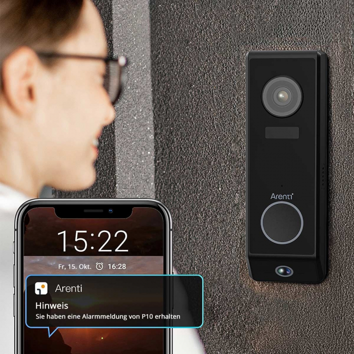 Sonerie Video Arenti P10, WiFi, baterie reincarcabila, vedere nocturna, camera 3+2MP, lentile duale, senzor miscare, alerte Push pe telefon [15]