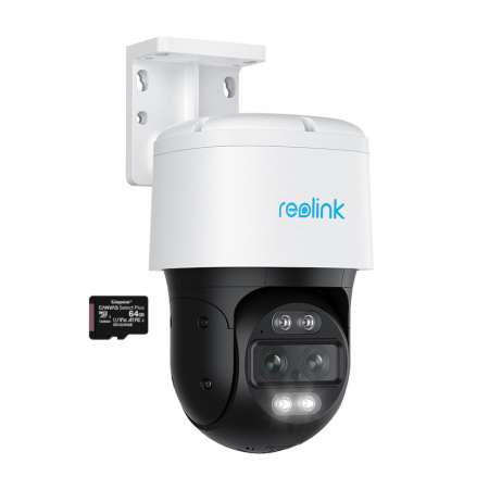 Conexiune PoE - Pachet camera de supraveghere cu Card MicroSD 64 GB, Reolink TrackMix PoE, rezolutie de 8MP