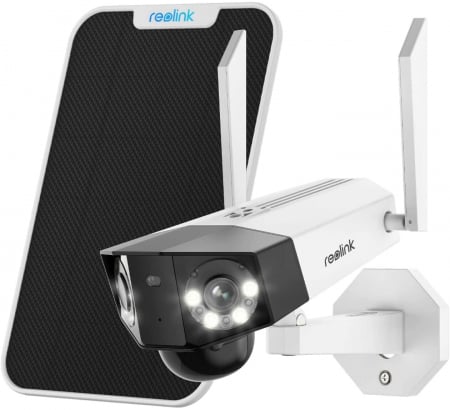 Conexiune 4G - Camera de supraveghere Reolink DUO 4G cu panou solar - LTE si baterie reincarcabila, lentile duble, detectare Persoana/Vehicul, vedere nocturna color, rezolutie 2K, slot MicroSD