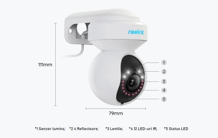 Camera de supraveghere Reolink E1 Outdoor E540 cu PTZ, WIFI, Auto Tracking, detectare persoana/vehicul, vedere nocturna color, rezolutie 5MP Super HD [1]