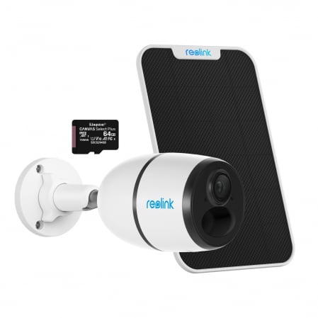 Conexiune 4G - Pachet camera de supraveghere cu Panou Solar si Card MicroSD 64 GB, Reolink Go Plus cu 4G , rezolutie 4 MP