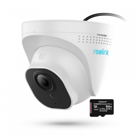 Conexiune PoE - Pachet camera de supraveghere cu Card MicroSD 64 GB, Reolink RLC 520A, rezolutie de 5MP
