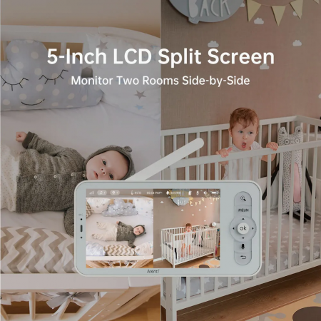 Monitor pentru bebelusi Arenti AInanny 2K UHD Video cu rotatie si inclinare, cu ecran LCD de 5 inch [5]