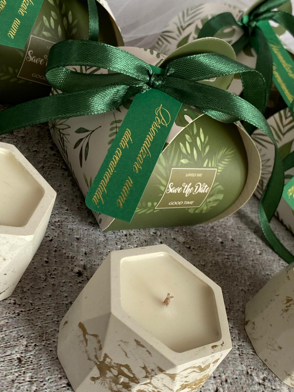 marturii nunta botez lumanari parfumate handmade verde cu fundita eleganta Myricandles [3]