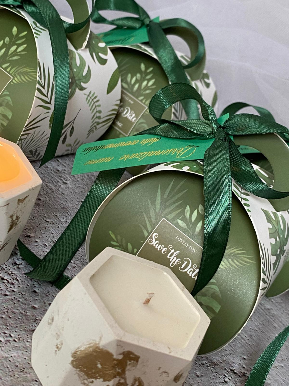 marturii nunta botez lumanari parfumate handmade verde cu fundita eleganta Myricandles [5]