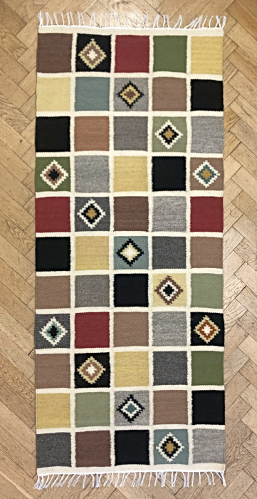 Handwoven Rug 1.50x0.65 m - White Outlined Squares [4]
