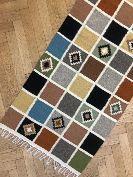 Handwoven Rug 1.50x0.65 m - White Outlined Squares - pattern 2 [3]