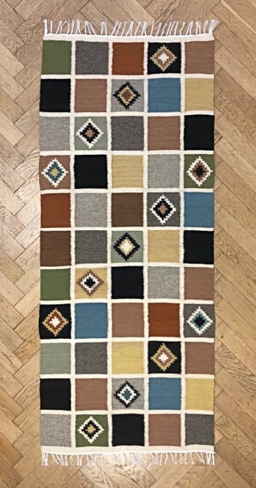 Handwoven Rug 1.50x0.65 m - White Outlined Squares - pattern 2 [2]