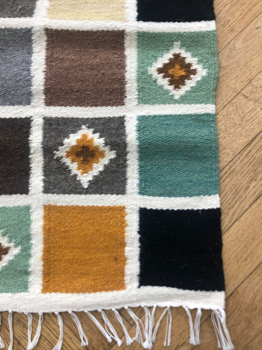 Handwoven Rug 90x50 cm - White Outlined Squares - pattern 3 [4]
