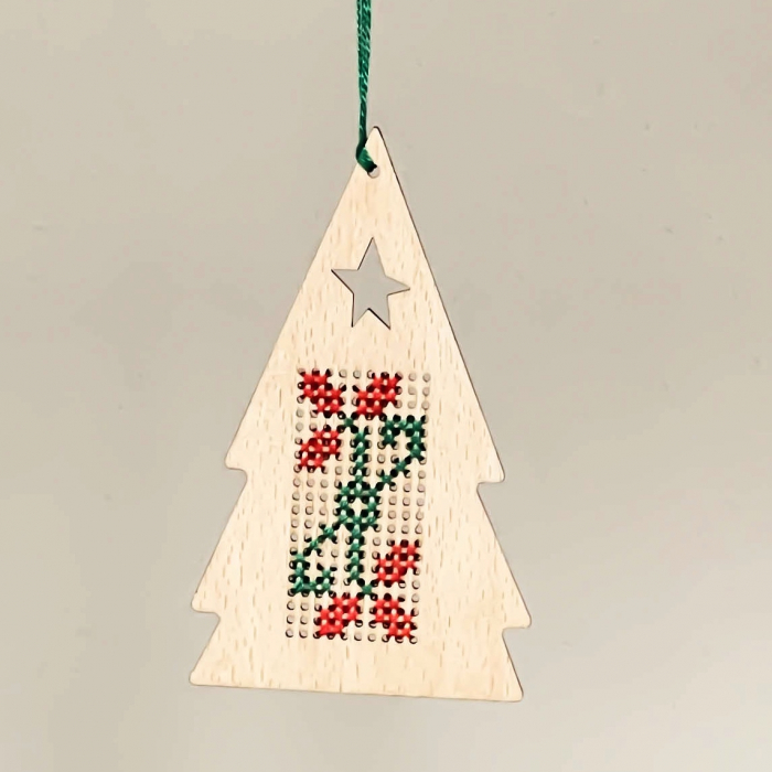 Hand stitched Wooden Christmas tree ornament - Christmas Tree pattern 1 [2]