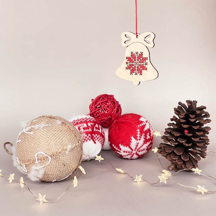 Hand stitched Wooden Christmas tree ornament - Jingle Bells pattern 1 [1]