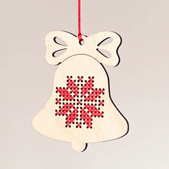 Hand stitched Wooden Christmas tree ornament - Jingle Bells pattern 1 [2]