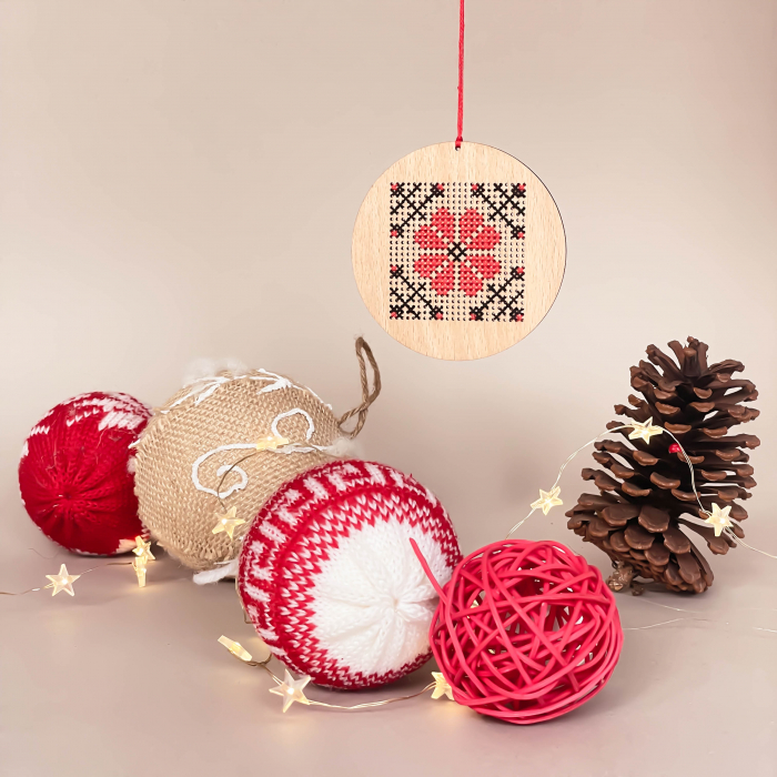 Hand stitched Wooden Christmas tree ornament - Large Globe pattern 3 [1]
