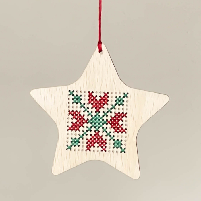 Hand stitched Wooden Christmas tree ornament - Star pattern 1 [2]