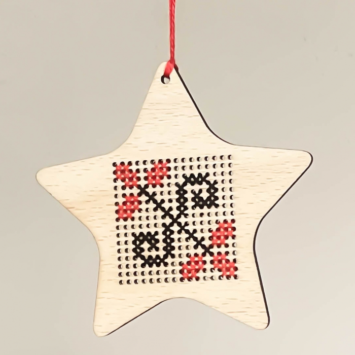 Hand stitched Wooden Christmas tree ornament - Star pattern 3 [2]