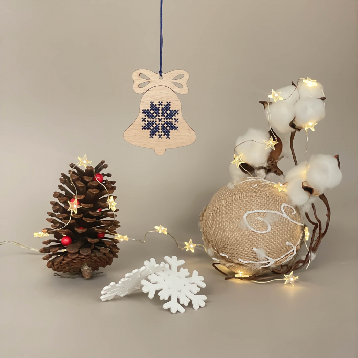 Hand stitched Wooden Christmas tree ornament - Jingle Bells pattern 2 [1]