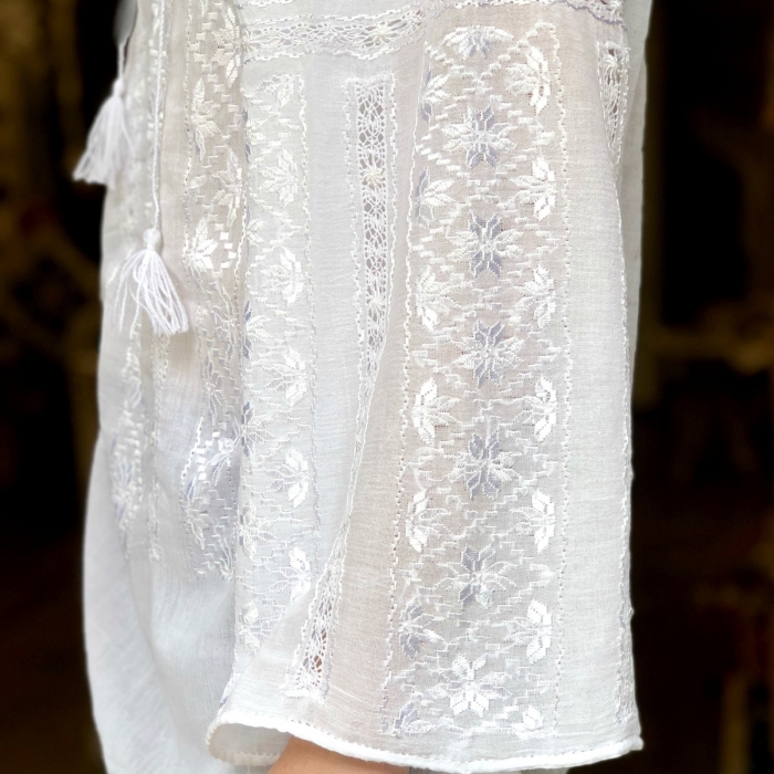 Romanian Blouse long sleeve motif Star white & white [4]