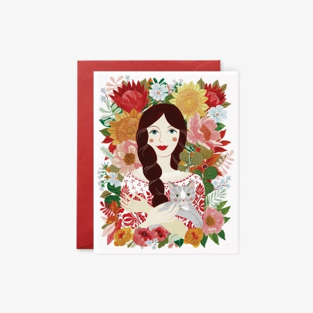 Greeting Card - Peasant Girl with Cat [0]