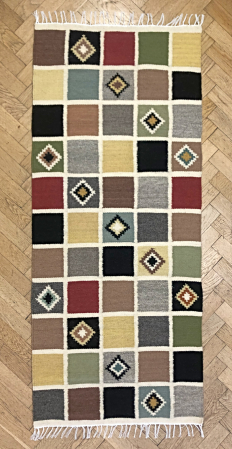 Handwoven Rug 1.50x0.65 m - White Outlined Squares [3]
