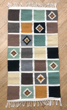 Handwoven Rug 90x50 cm - White Outlined Squares - pattern 3 [1]