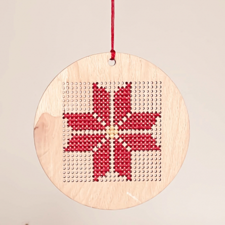 Hand stitched Wooden Christmas tree ornament - Large Globe pattern 4 [1]