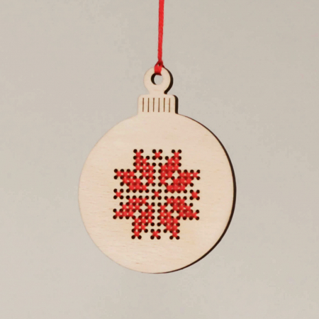 Hand stitched Wooden Christmas tree ornament - Medium Globe pattern 1 [1]