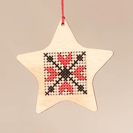 Hand stitched Wooden Christmas tree ornament - Star pattern 2 [1]