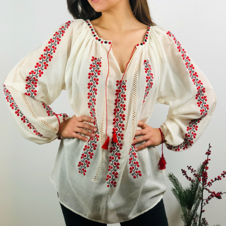 Romanian Blouse long sleeve motif Grapes red-black [4]