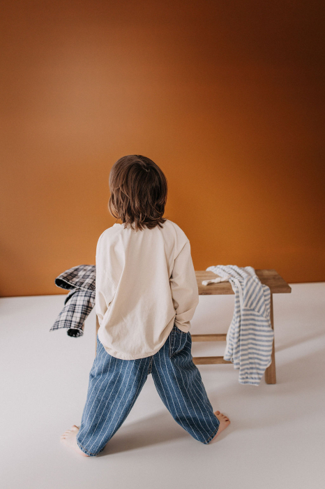 Blugi din bumbac, în stil retro, cu dungi verticale [2]