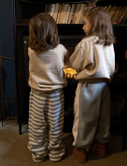 Dream Stripes – pantaloni copii căptușiți fleece, alb cu albastru [4]