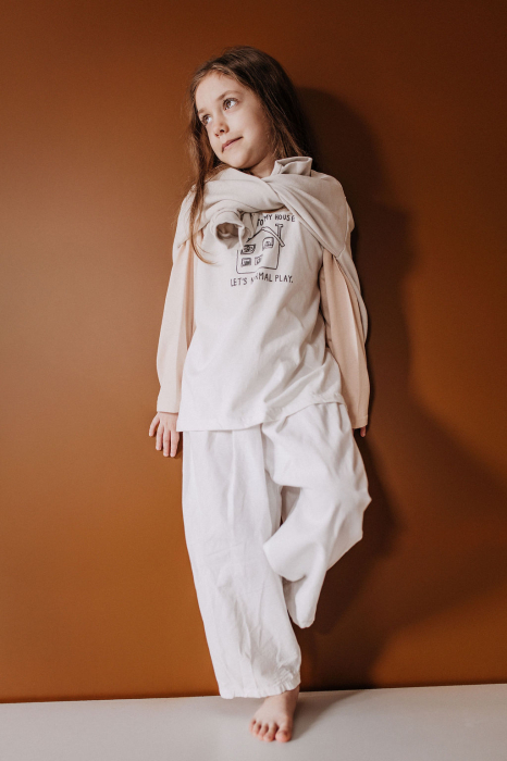 Pantaloni bumbac copii alb [4]