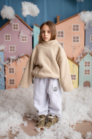 pantaloni copii jogger gri din bumbac captusiti [3]