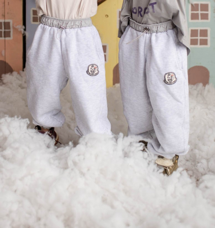 pantaloni copii jogger gri din bumbac captusiti