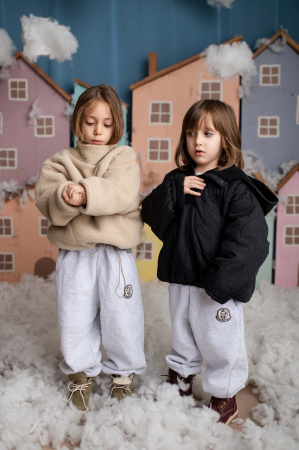pantaloni copii jogger gri din bumbac captusiti [2]
