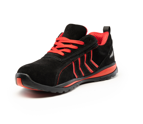 Adidasi de protectie Fusion cu bombeu metalic S1 negru/rosu