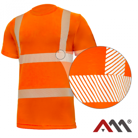Tricou Reflectorizant - Tricou fluorescent, cu benzi reflectorizante segmentate orange